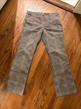 Plaid Boot-Cut Trousers in Gray and Tan